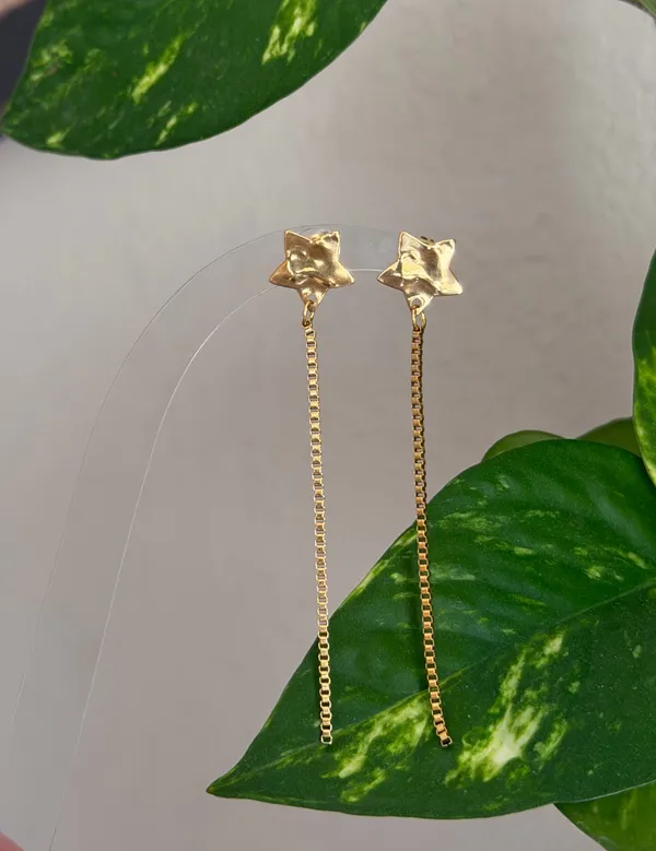 Handmade quality gold tone fully stainless steel chain & star dangle earrings 🌟 - Image 5