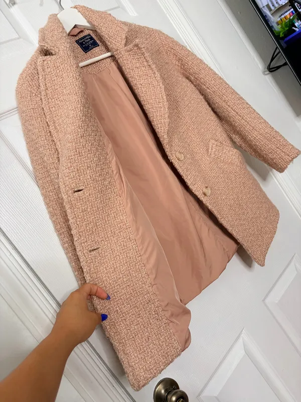 Abercrombie & Fitch Womens XS Blush Pink Boucle Coat Quiet Luxury Preppy Chic - Image 6