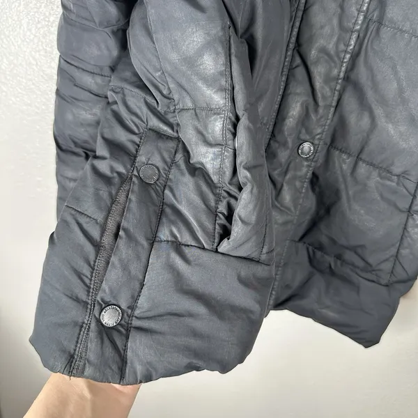 Abercrombie & Fitch Y2K Puffer Jacket Womens‎ Sz XS Black Fur Trim Lined Quilted - Image 4