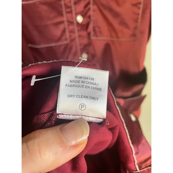 STAUD Bentley Burgundy Satin Short Sleeve Belted Mini Shirt‎ Dress Size M - Image 7