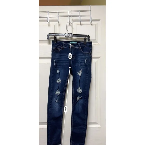 Wax Jean Size 1 Womens Juniors Blue Denim Skinny Stretch‎ Distressed Cuff - Image 6