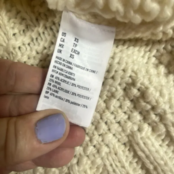 American‎ Eagle Sweater Women's XS Cream Cable Knit Chunky Polyester Oversized - Image 9