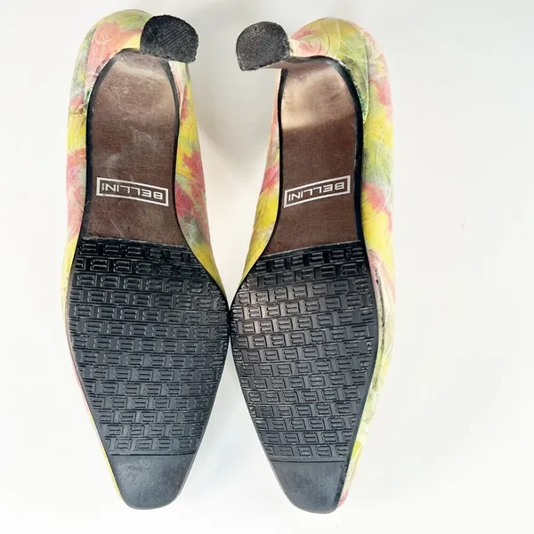 Bellini Tamesis Embossed Leather Kitten Heels Shoes Floral Yellow Pink Women 7.5 - Image 7