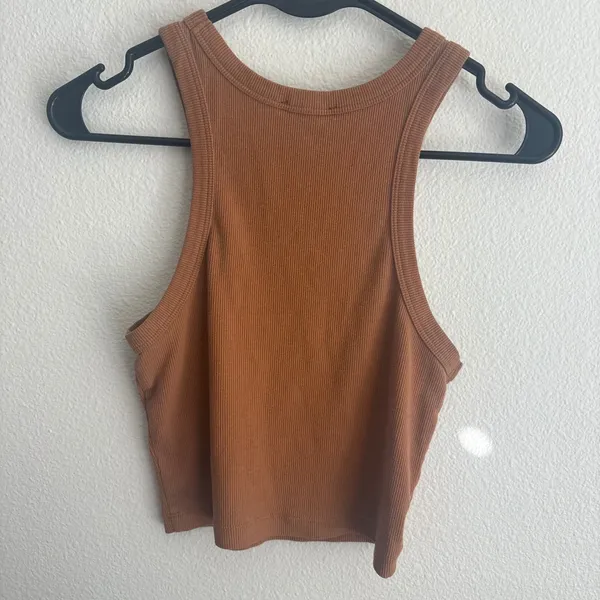 Forever 21 Womens Small Camel Brown Ribbed High Neck Cropped Tank Top - Image 8