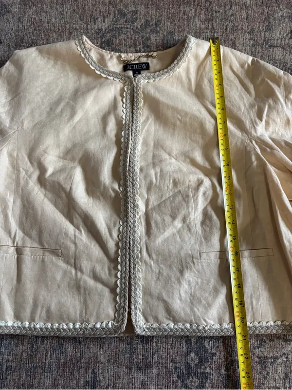 J. Crew Linen Cropped Lady Jacket Raffia Blazer in Buff Clay Beige Size 16 - Image 11