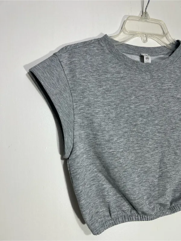 Alo Yoga Womens Short Sleeve Dreamy Crop Top - Dove Heather Grey size S - Image 4