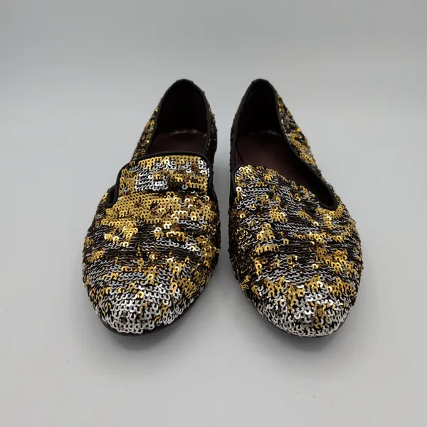 Handmade Italian Sequin Flats Gold Silver‎ Loafers Smoking Slippers EU 38 7.5-8 - Image 3