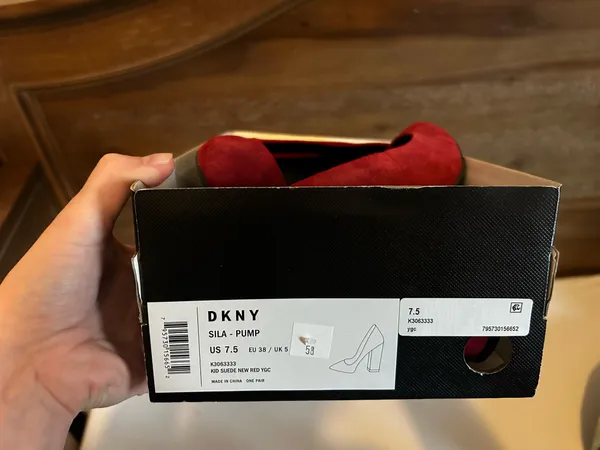 DKNY Red Suede Chunky Block Heels wedding guest shoes  - Image 4
