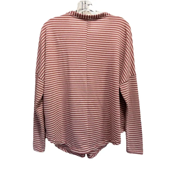 Rue 21 Salmon Pink/White Striped‎ Long Sleeve Sweater Button Up Size M V Neck - Image 5