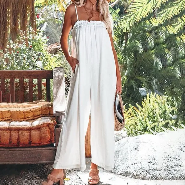 Walmart Summer Solid Casual White Camis Sleeveless Suspender Jumpsuit - Image 5
