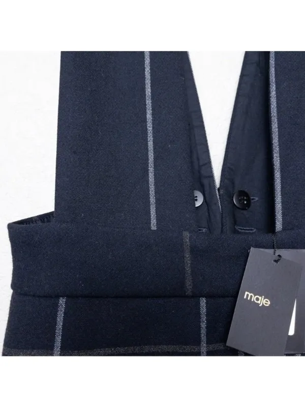 NWT Maje Jola Checked Pinafore Plaid Dress 36 Marine S Overalls Tartan Button - Image 8