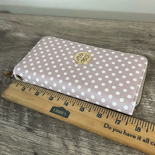 Zip Around Wallet Tan with White Polka Dots 7.5 x 3.5” - Image 7