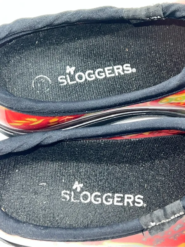 Sloggers Women's Waterproof Garden Slip On Clog Shoes in Red Paisley Print-Sz 7 - Image 8
