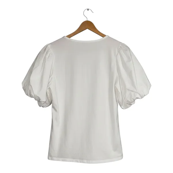 Boston Proper White Puff Sleeve Wrap Top‎ V-Neck Cotton Stretch 32310102 XL - Image 4