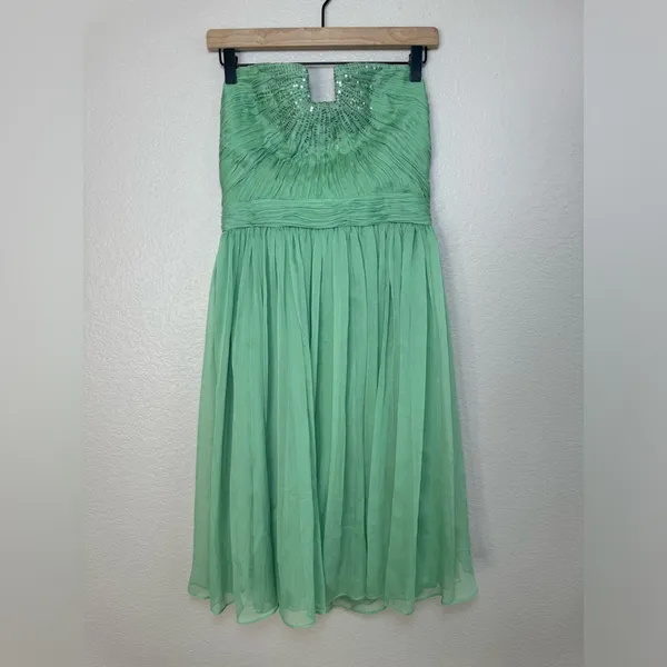 Halston Heritage Meadow Embellished Mint Green Strapless Chiffon Mini Dress $545 - Image 3