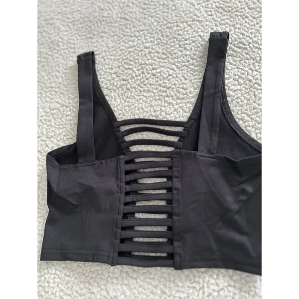 POL Black Strappy Bralette Crop Tank Swim Top Size S - Image 3