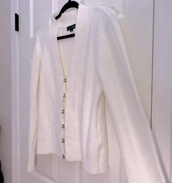 Elegant JLUXLABEL Cream Women's Sweater/cardigan size L - Image 4