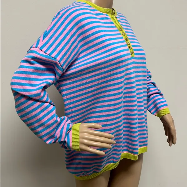 Lillusory Turquoise & Pink Henley Sweater with Green Accents size L - Image 4