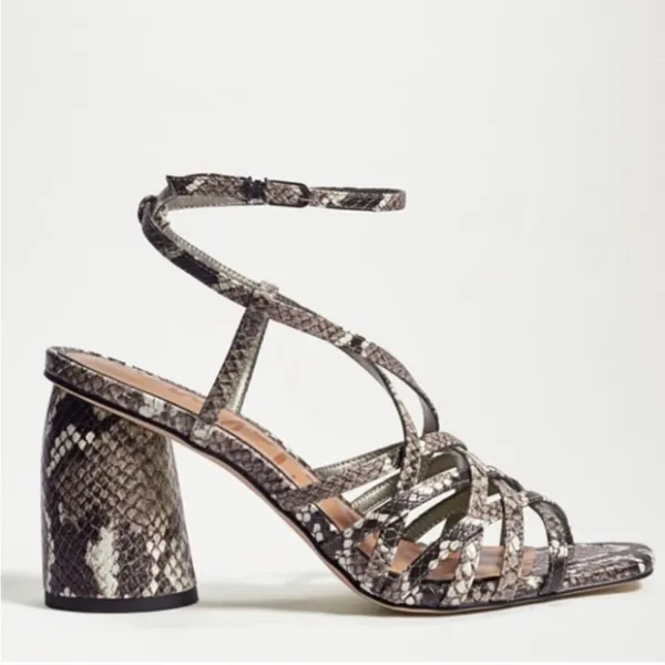 Sam Edelman Daffodil Taupe Snakeprint Ankle Wrap Block Heel Strappy Sandals Sz 9 - Image 14