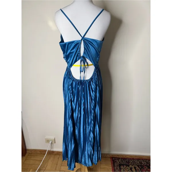 Halara Blue Silky Satin Wrap Front Pleated Skirt Midi Dress NWOT - Image 9