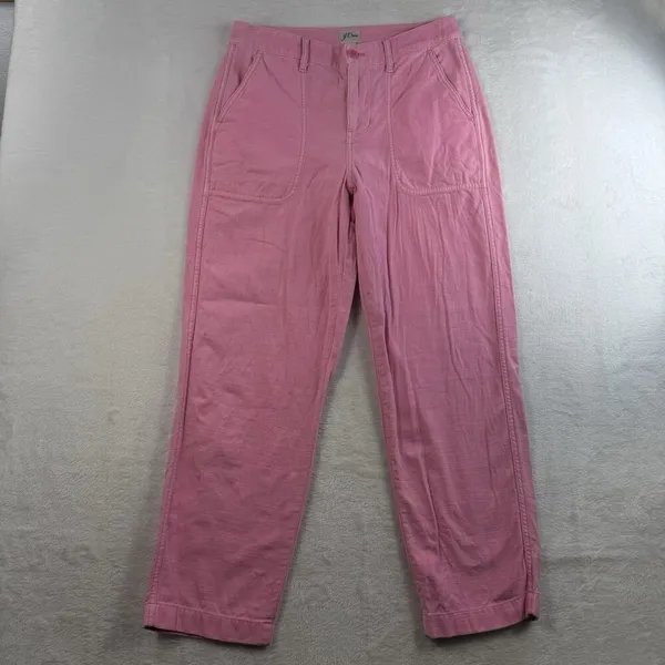 J. Crew Sz 4 Garment Dyed Foundry Pants Straight Leg Cotton Pink AP392 Woman's‎ - Image 3