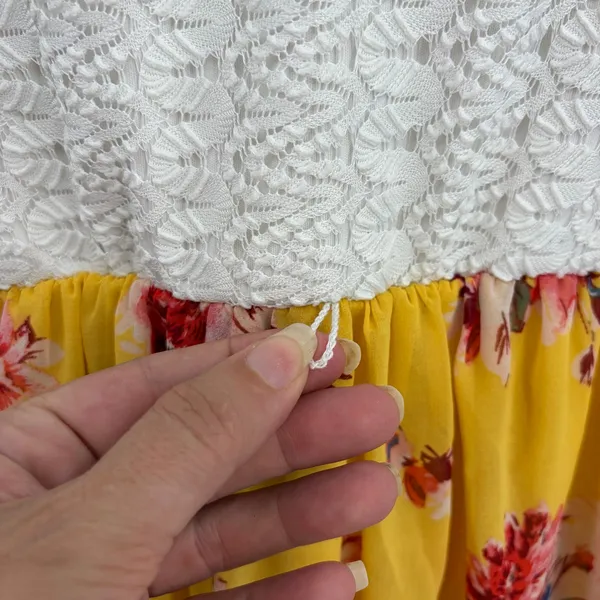 AUW Boho Floral Maxi Dress Sz L Bustier Coquette Cottage Floral Lace Chiffon - Image 5