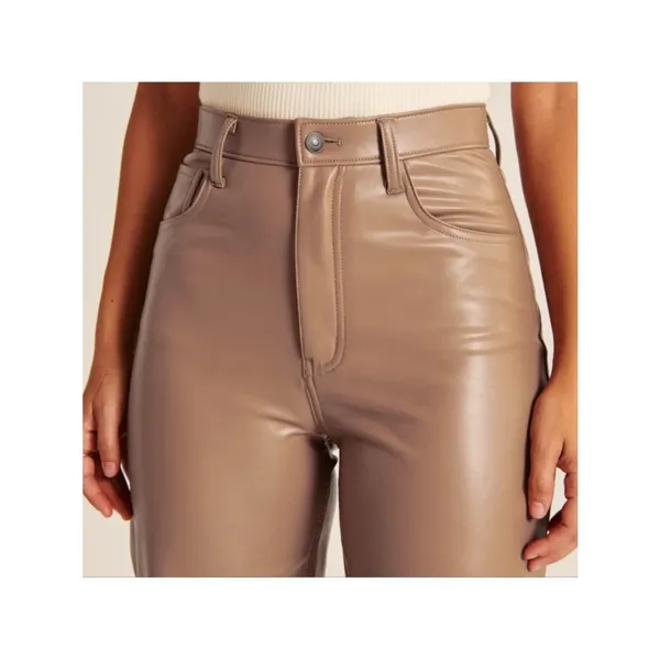 Abercrombie 90s Straight Faux Leather Pants Taupe Ultra High Rise Sz 23 000 - Image 4