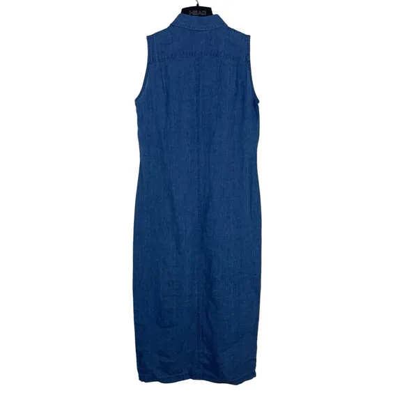 90s Ralph Lauren 100% Linen Shirt Dress Womens PS Blue Sleeveless Button Midi - Image 2