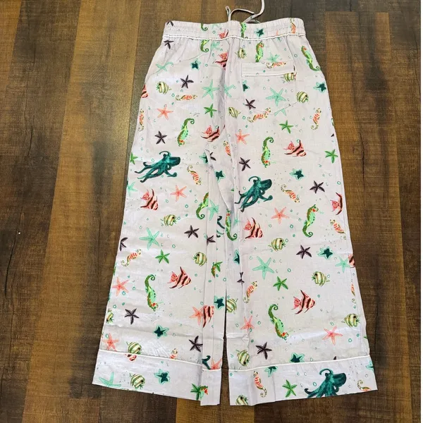 NWT Hill House Sea Creatures Linen Wide Leg Pants Women’s Size L - Image 7