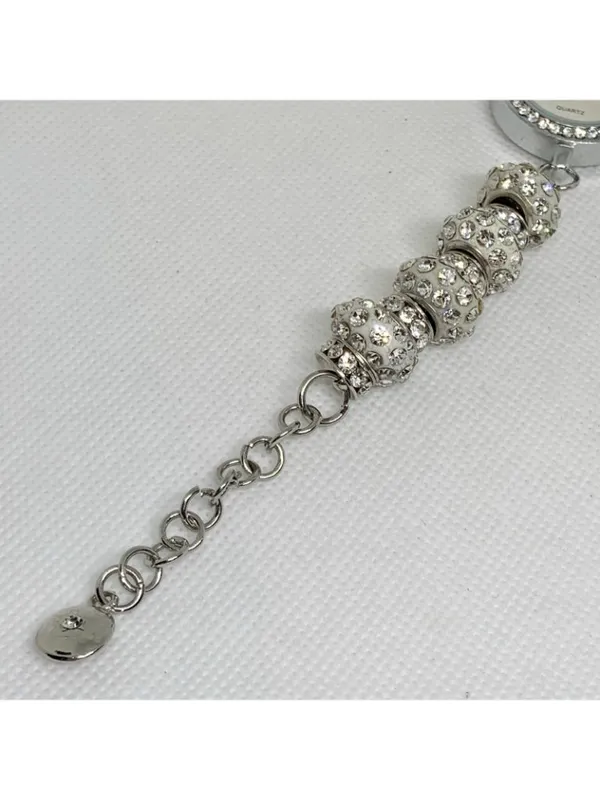 Figaro couture silver tone watch rhinestones 25mm quartz metal beaded running - Image 5