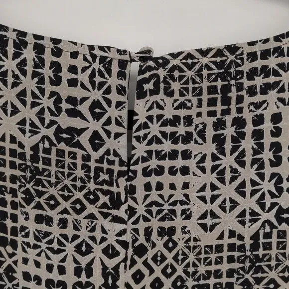 Garnet Hill Bell Sleeve Silk Shift Dress Women’s 10 Black White Geometric Office - Image 14