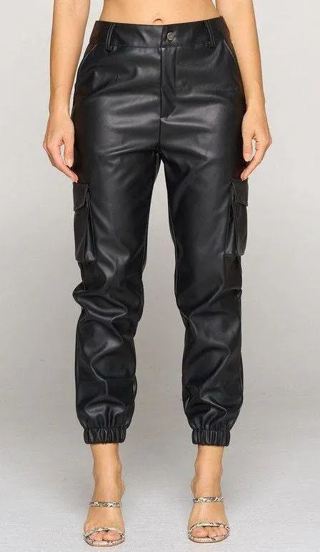 NWT Black Faux Leather Cargo Pants - Image 2