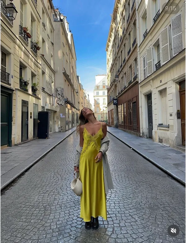 Zara Lace-Trim Slip Satin Maxi Dress in Mustard Chartreuse Yellow - Image 6