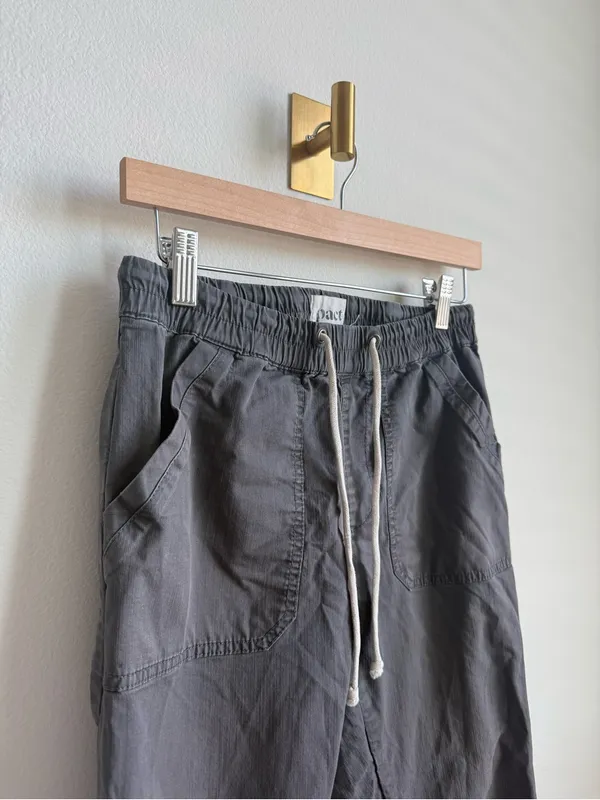 Pact Women's Organic Cotton Utility Pull On Pants Gray Drawstring Small - Image 3