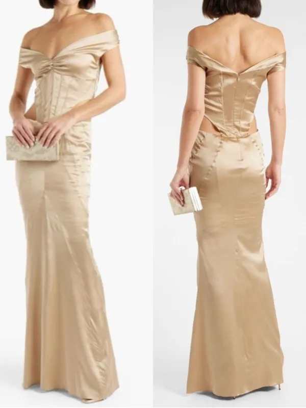 NWT RETROFETE Nika Corset Silk Nude Champagne Cut Out Formal Maxi Dress Gown - Image 2