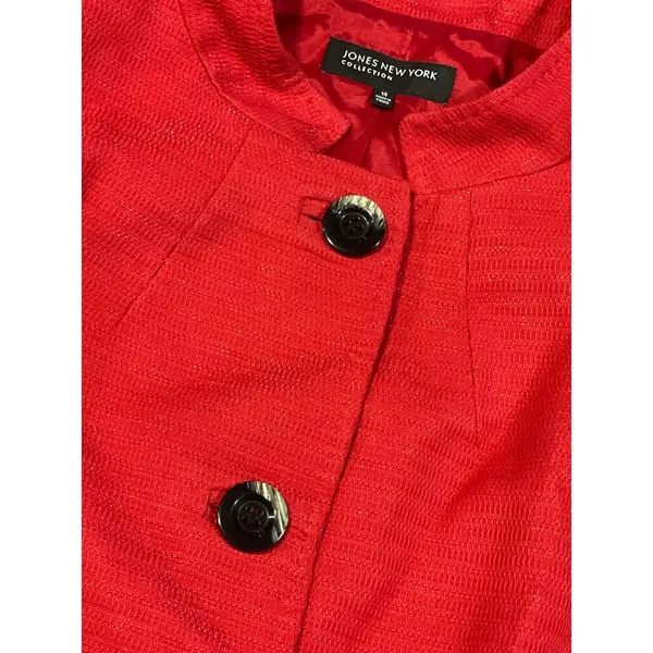 Jones New York Red Ribbed Jacket Blazer Chic Button-Front Outerwear B-340‎ - Image 3