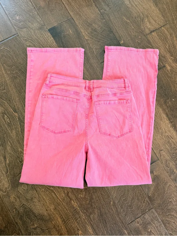 Lookbook Store Pink NWOT High-Rise Distressed Stretchy Wide-Leg Jeans - Image 5