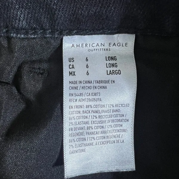 American Eagle Strigid Solid Distressed Slim Straight Jeans Black Grunge Size 6L - Image 6