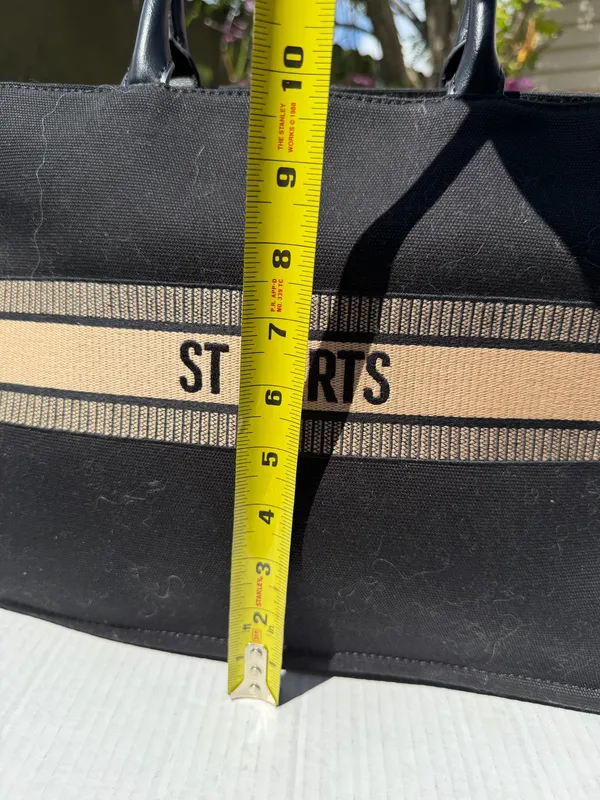 ST BARTS Black Canvas Tote Bag Beige Stripe Resort Beach Handbag - Image 6