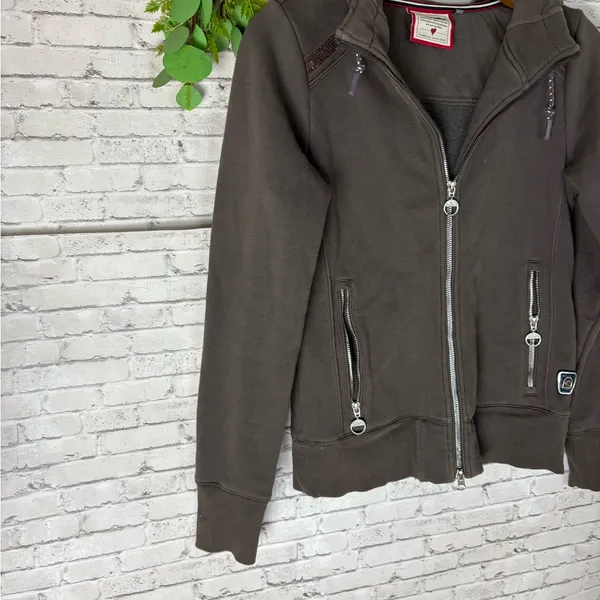 Cavallo Equestrian Bejeweled Brown Equestrian Hooded Jacket - Image 2