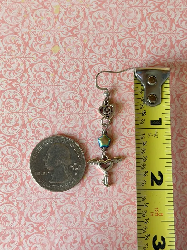 Handmade Czech glass star & angel heart key romance Kawaii y2k fairy dangle earrings✨ - Image 5
