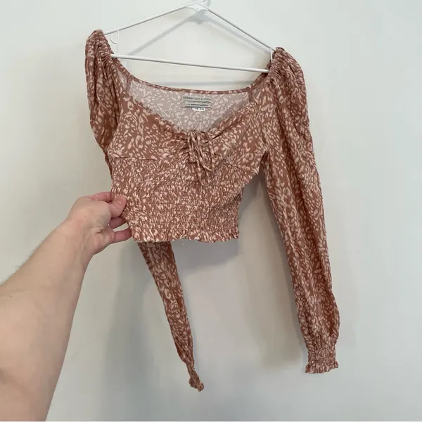 URBAN OUTFITTERS UO Old Soul Smocked Top Mauve Pink ish Leopard Cheetah Crop Top - Image 10