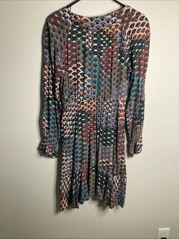 Maeve Multicolored Fan-Print V-Neck Long Sleeve Dress - Image 10