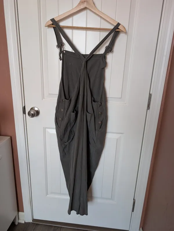 Fitigues Women's Relaxed Fit Silk-Cotton Blend Overalls Small/Medium Khaki Grey - Image 2