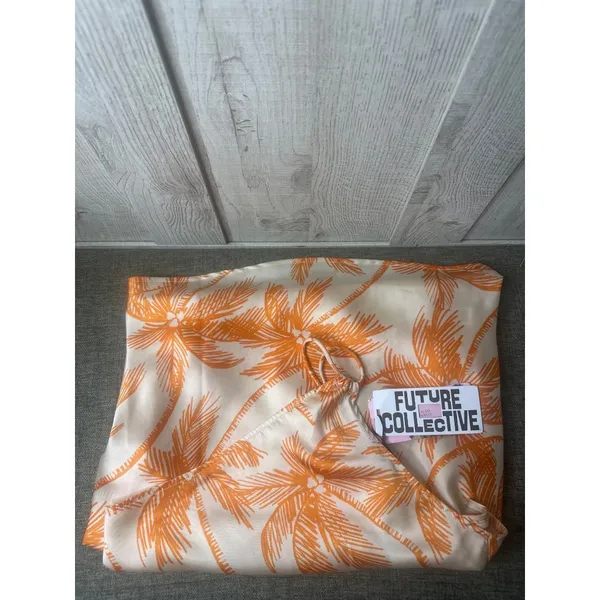 Future Collective Womens Small Slip Dress Orange White Palm Trees Beach Cruise - Image 4