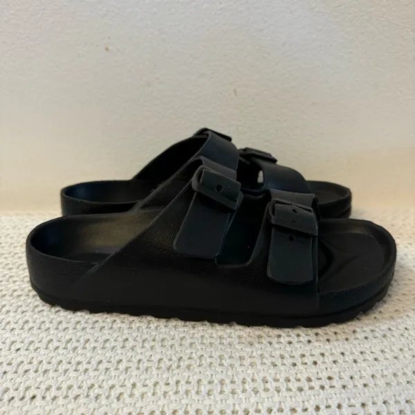 Women’s Black Adjustable Double Buckle Sandals Waterproof,Comfortable Flat Shoes - Image 6