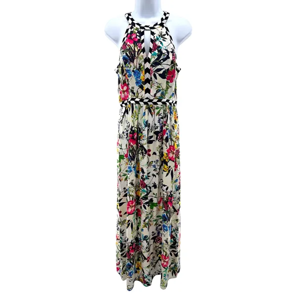 Parker Silk Halter Floral Luella Sleeveless‎ Maxi Dress S Resort Vacation Cutout - Image 4
