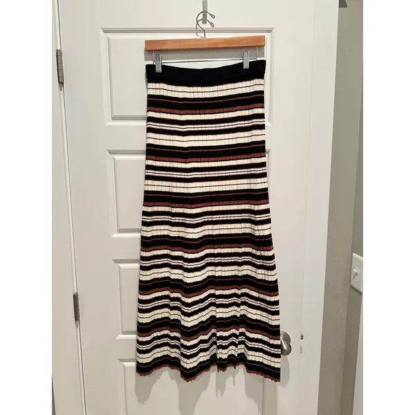 La February Striped Ribbed Knit Maxi‎ Skirt Black Cream Rust Small Boho Prairie - Image 2