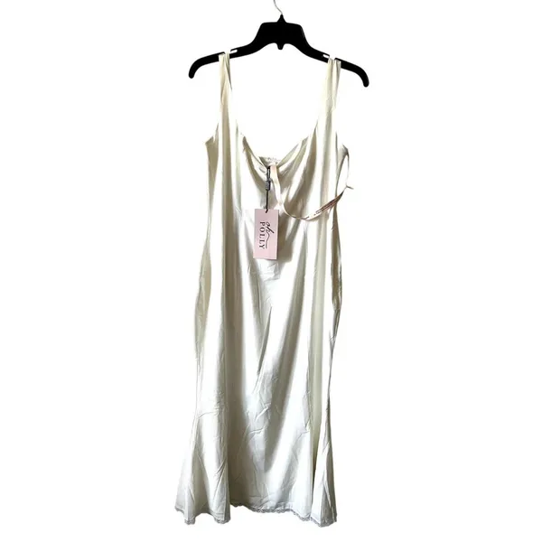 Oh Polly Petula Lace Trim Midaxi Midi Dress in White size 8 New Sleeveless - Image 4