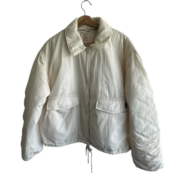 Free People Movement Puffer Jacket Sz M Off The Bleachers Coaches Beige Logo - Image 2